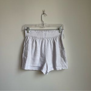 Alice + Olivia White High-Waisted Linen Mini Shorts with Elastic Waistband